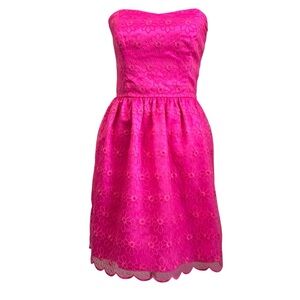 Lilly Pulitzer Women Payton Embroidered Strapless Dress Sz 6 Pink Floral Organza